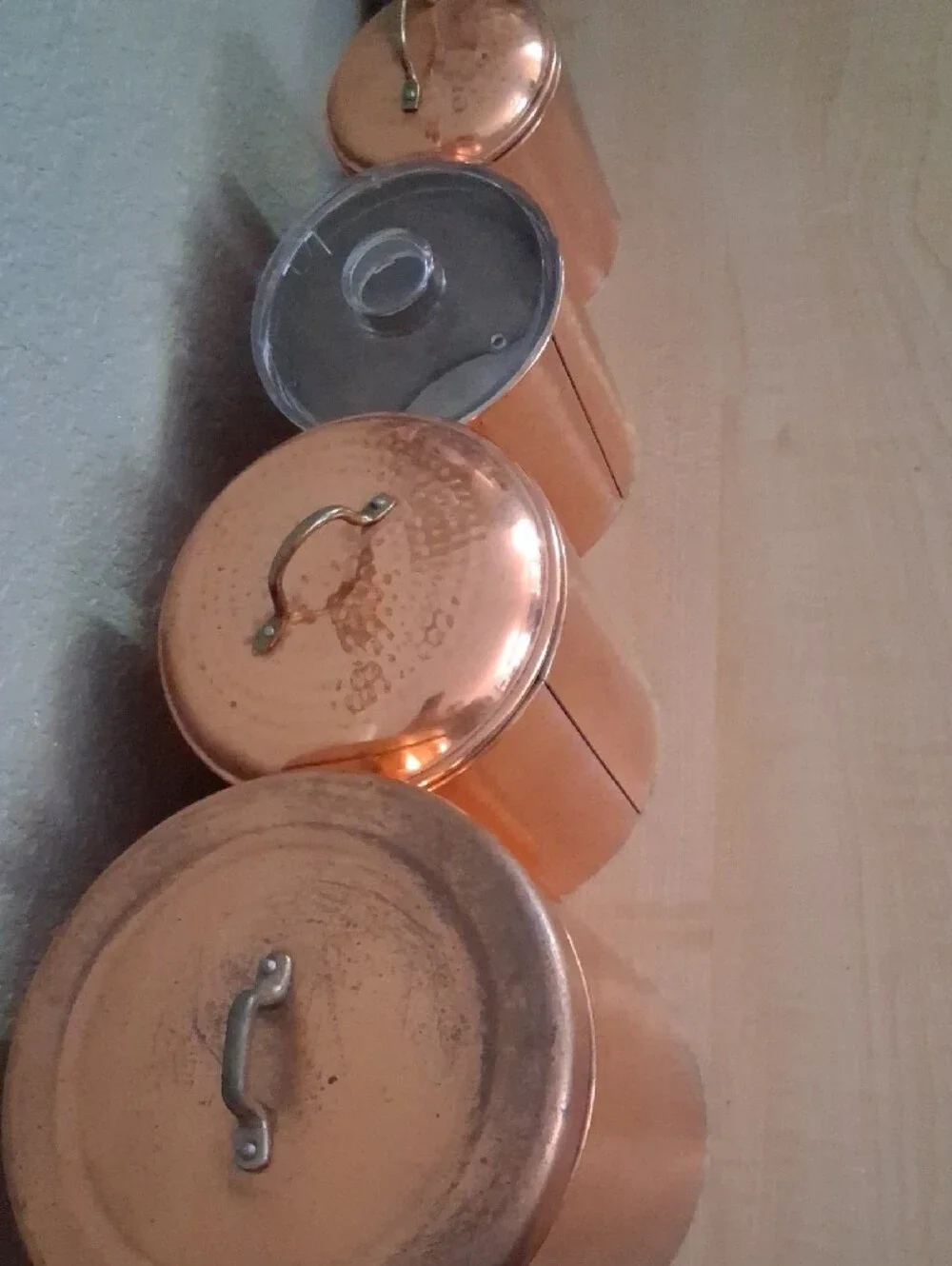 Vintage Copper Kitchen Canister Set - Coffee, Sugar, Flour, Tea For Decor Use.